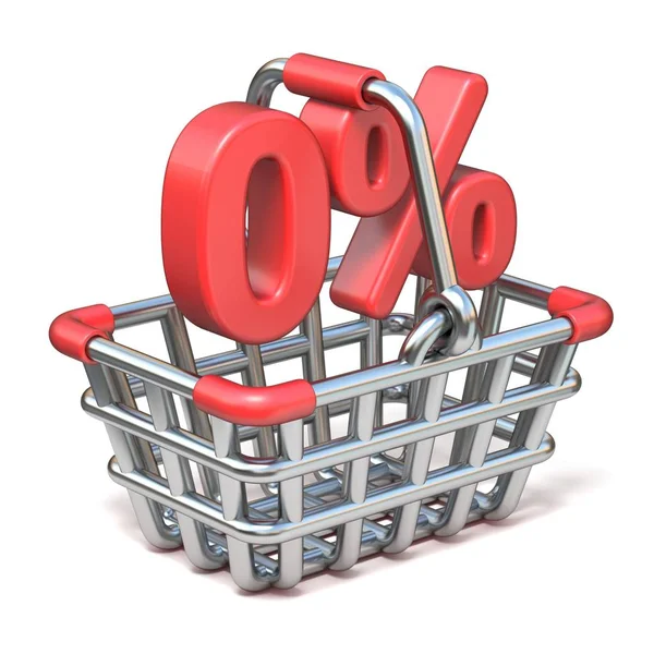 Metal Shopping Basket Percent Sign Render Illustration Isolated White Background — Stock Photo, Image