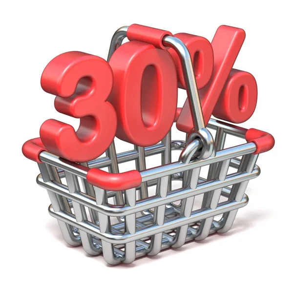 Metal Shopping Basket Percent Sign Render Illustration Isolated White Background — Stock Photo, Image