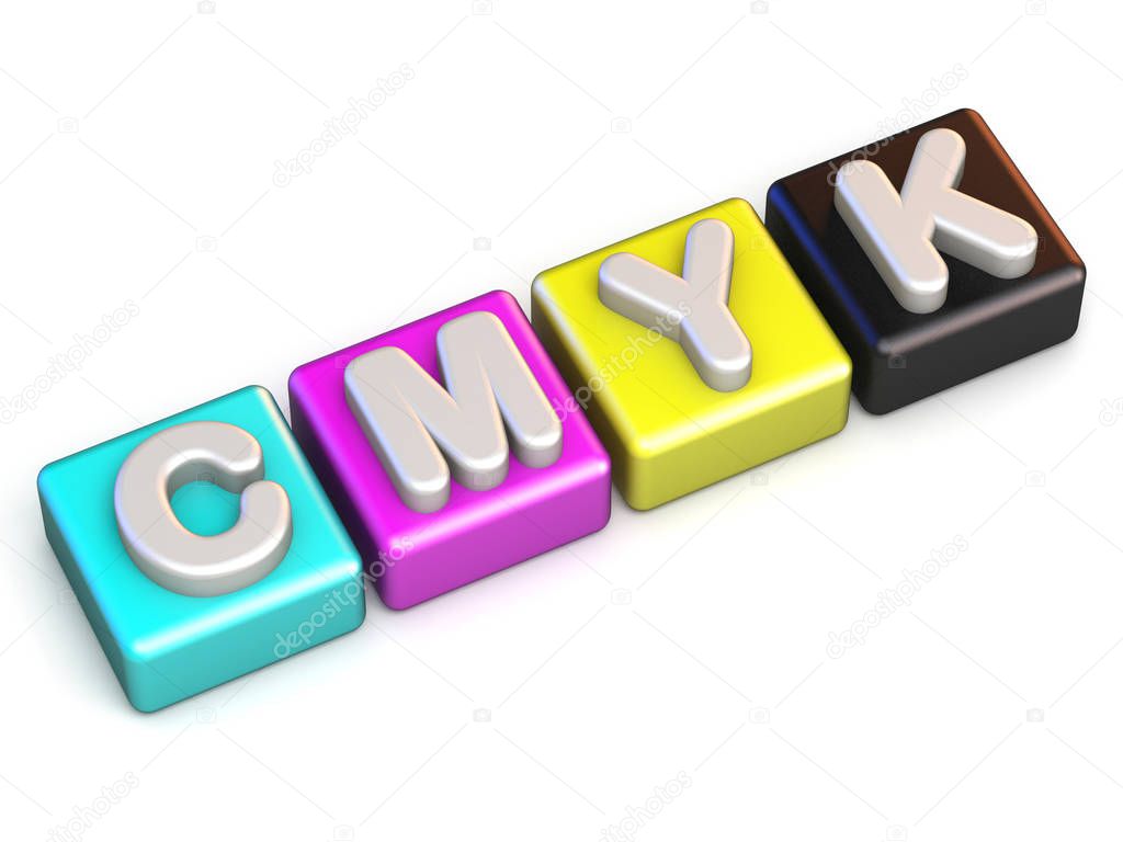 CMYK colors cube 3D render illustration isolated on white background
