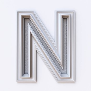 White picture frame font Letter N 3D rendering illustration isolated on white background clipart