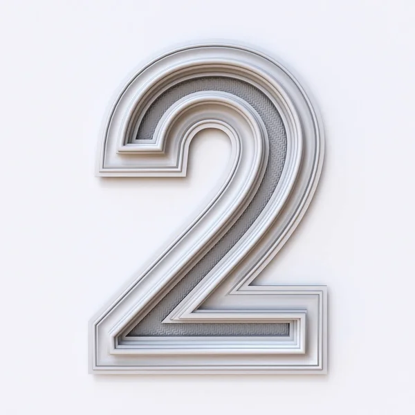 White picture frame font Number 2 TWO 3D rendering illustration isolated on white background