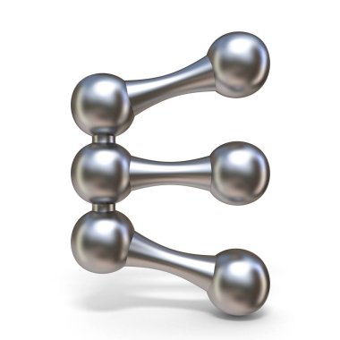 Çelik moleküler yazı tipi harf E 3d render illüstrasyon izole beyaz arka plan üzerinde