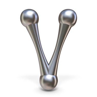 Çelik moleküler yazı tipi harf V 3d render illüstrasyon izole beyaz arka plan üzerinde