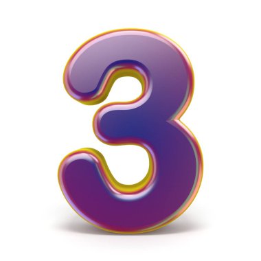 Numara üç 3 mor yazı tipi sarı 3d render illüstrasyon izole beyaz arka plan üzerinde belirtilen