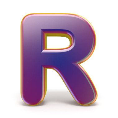 R harfi mor yazı tipi sarı 3d render illüstrasyon izole beyaz arka plan üzerinde belirtilen