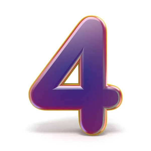 Number Four Purple Font Yellow Outlined Rendering Illustration Isolated White — Stock Photo, Image