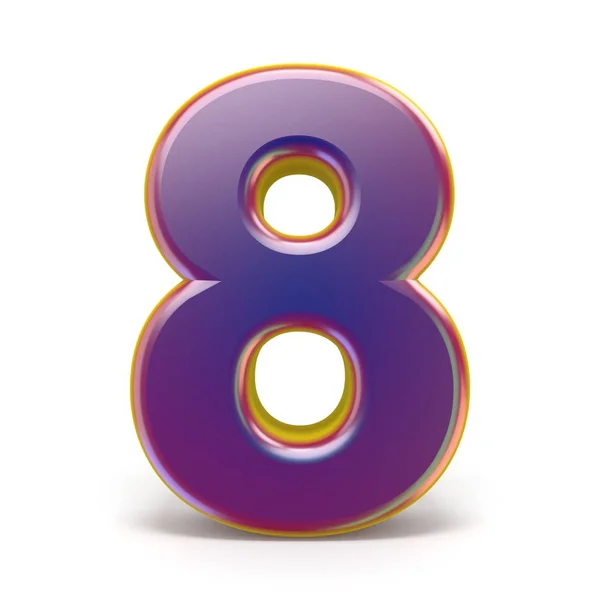 Number Eight Purple Font Yellow Outlined Rendering Illustration Isolated White — Stock Photo, Image