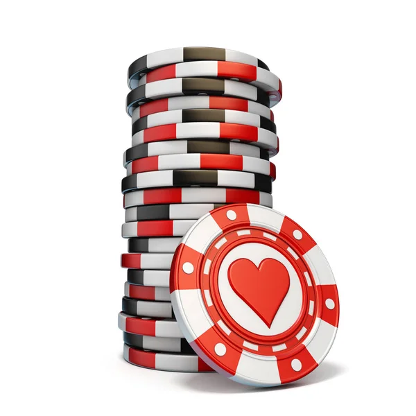 Stapel Von Glücksspiel Chips Und Einem Roten Herz Chip Darstellung — Stockfoto