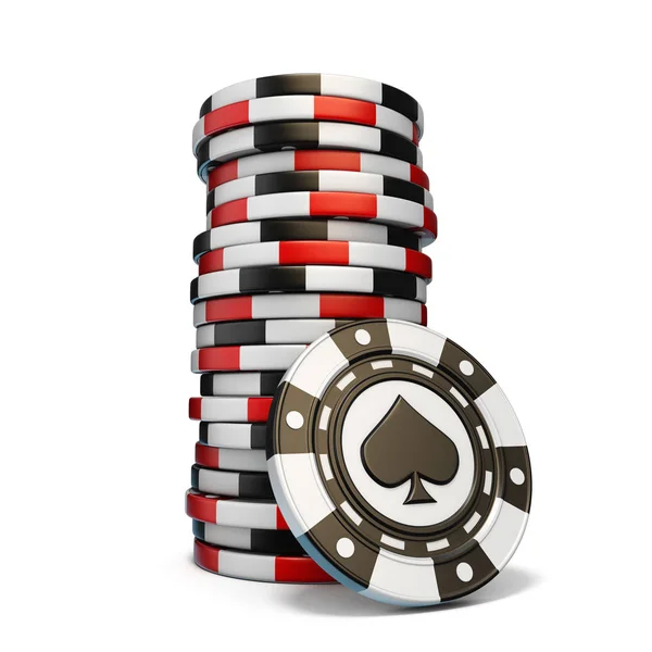 Stack Gambling Chips One Black Spade Chip Render Illustration Isolated — Stock Photo, Image