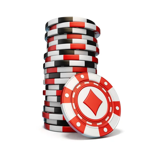 Gambling Marker Och Röd Diamant Chip Render Illustration Isolerade Vit — Stockfoto