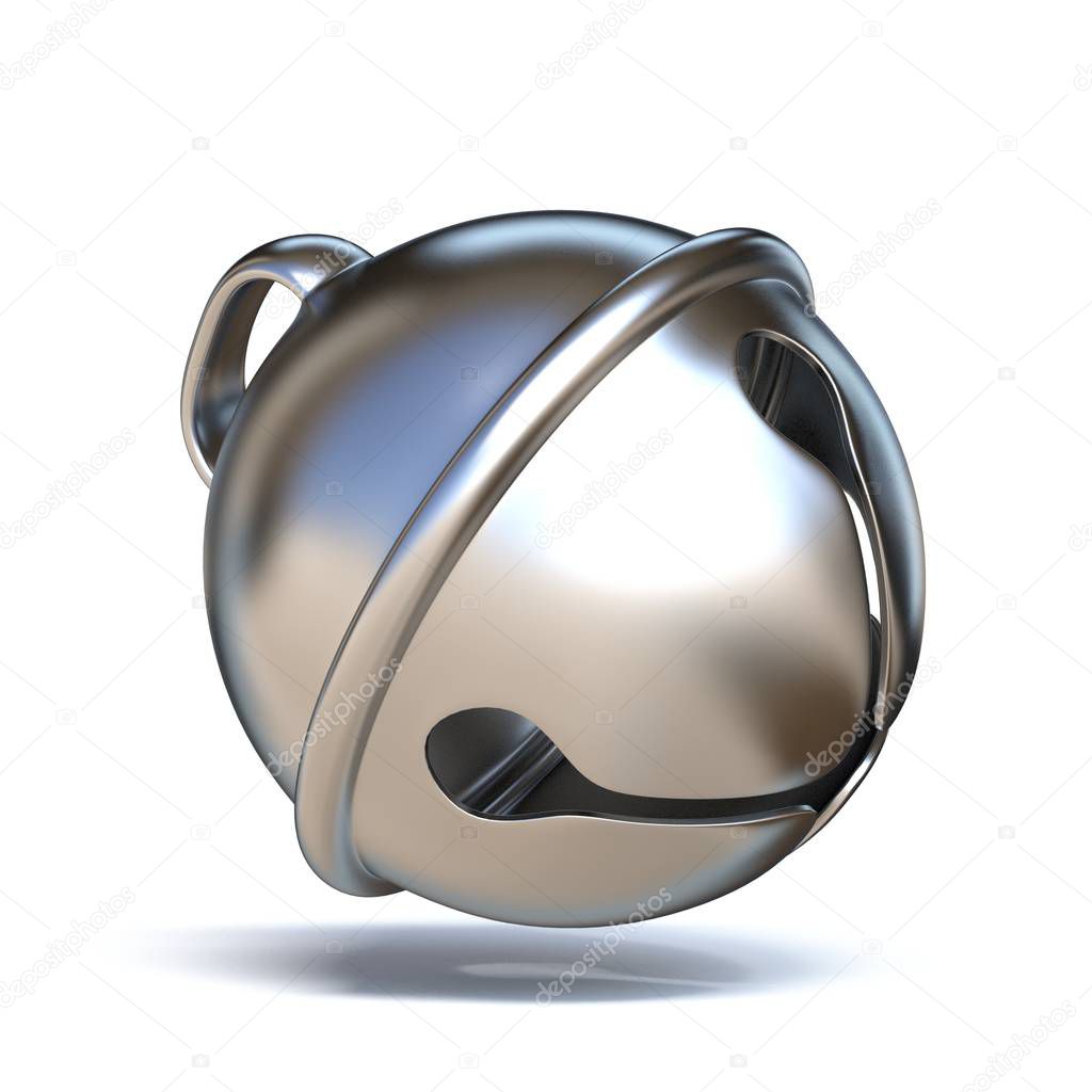 Silver sleigh bell 3D render illustration isolated on white background