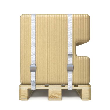 Karton kutu yazı tipi beyaz arka plan üzerinde harfi C üzerinde ahşap palet 3d render illüstrasyon izole