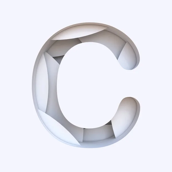 White abstract layers font Letter C 3D render illustration isolated on white background