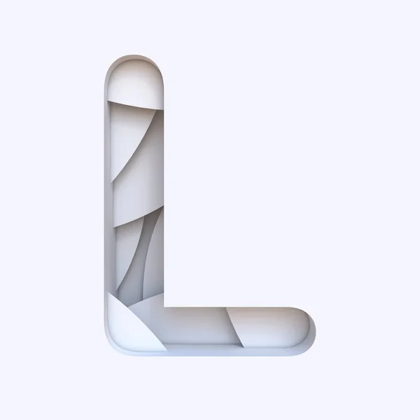 White abstract layers font Letter L 3D render illustration isolated on white background