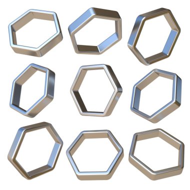 Metal boyutlu altıgen 3d render illüstrasyon izole beyaz arka plan üzerinde