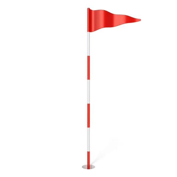 红色高尔夫球旗子在孔3D 渲染例证在白色背景被隔绝了 — 图库照片