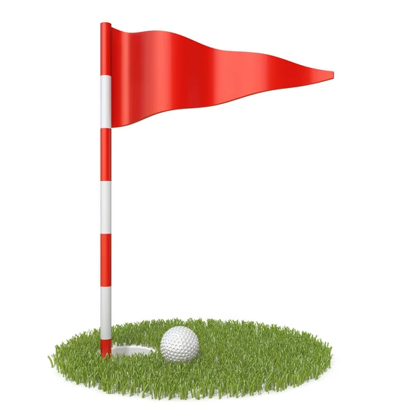 Bandiera Golf Rossa Pallina Golf Foro Erba Rendering Illustrazione Isolata — Foto Stock