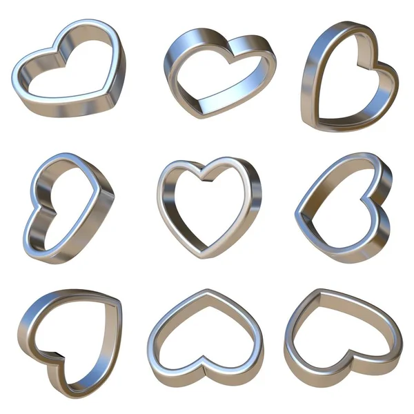 Metall Dimensionale Herzen Darstellung Illustration Isoliert Auf Weißem Hintergrund — Stockfoto
