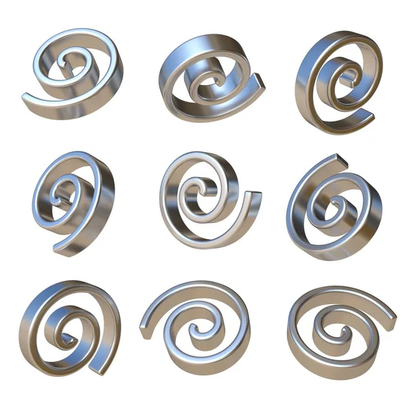 Metal Dimensional Spirals Rendering Illustration Isolated White Background — Stock Photo, Image