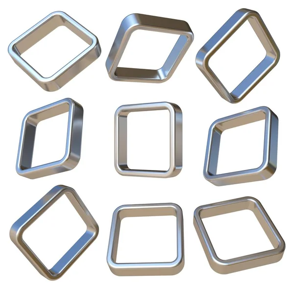 金属次元正方形ホワイト バック グラウンドで分離された のレンダリング図 — ストック写真