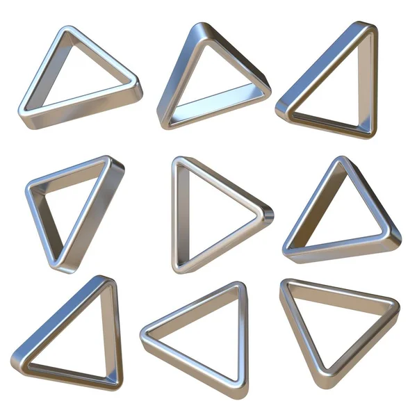 Металлические Треугольники Рендеринг Иллюстрации Изолированы Белом Фоне — стоковое фото