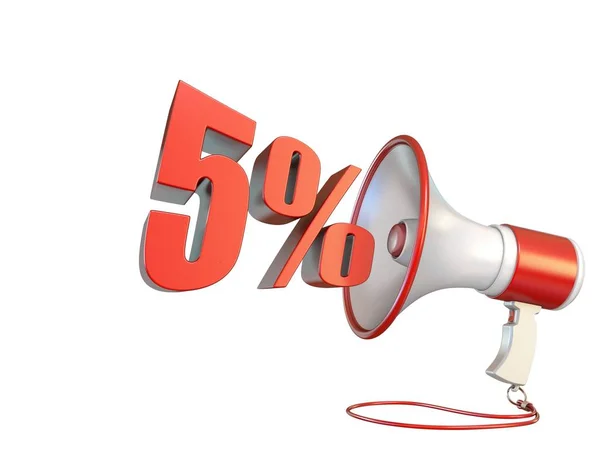 Percent Sign Megaphone Rendering Illustration Isolated White Background — Stock Photo, Image