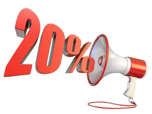 Percent Sign Megaphone Rendering Illustration Isolated White Background — Stock Photo, Image