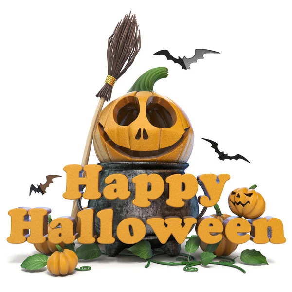 Beyaz arka plan üzerinde mutlu Halloween metin 3d render illüstrasyon izole