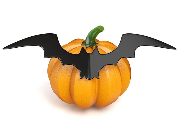 Pumpkin Black Paper Bat Rendering Illustration Isolated White Background — Stock Photo, Image