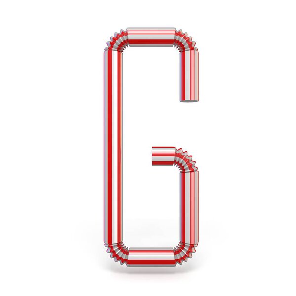 Drinking straw font Letter G 3D render illustration isolated on white background