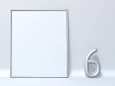 Resim çerçeve numarası 6 altı 3d render illüstrasyon kadar alay
