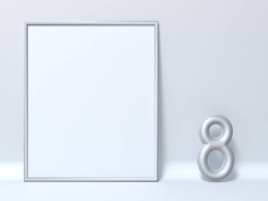 Resim çerçeve numarası 8 sekiz 3d render illüstrasyon kadar alay