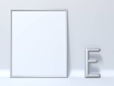 Resim çerçevesi E harfi 3d render illüstrasyon kadar alay
