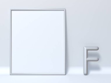 Resim çerçevesi harfi F 3d render illüstrasyon kadar alay