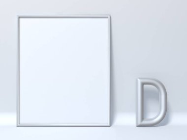 Resim çerçevesi mektup D 3d render illüstrasyon kadar alay