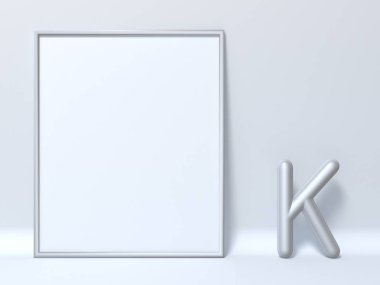 Resim çerçevesi mektup K 3d render illüstrasyon kadar alay