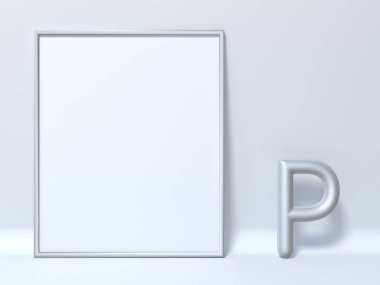 Resim çerçevesi mektup P 3d render illüstrasyon kadar alay