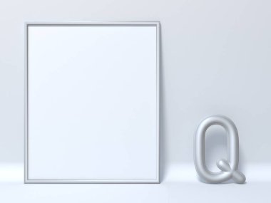 Resim çerçevesi harf Q 3d render illüstrasyon kadar alay