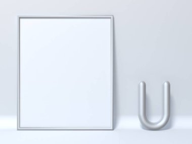 Resim çerçevesi harf U 3d render illüstrasyon kadar alay