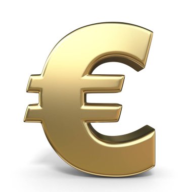 Altın para birimi Euro sembolü 3d render illüstrasyon izole beyaz