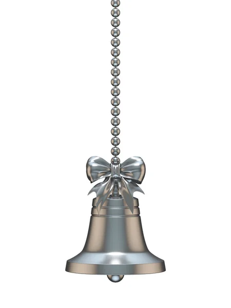 Срібний Різдвяний Дзвін Стрічковим Бантом Ілюстрація Ізольована Білому Тлі — стокове фото