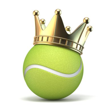 Tenis topu 3d render illüstrasyon izole beyaz zemin üzerine altın tacı