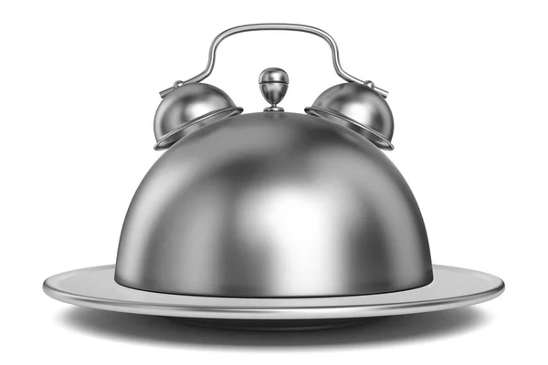 Metalen Restaurant Cloche Alarm Concept Render Illustratie Geïsoleerd Witte Achtergrond — Stockfoto