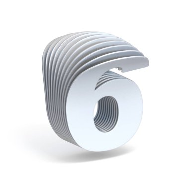 6 numaralı altı 3d render illüstrasyon izole beyaz arka plan üzerinde eğri kağıt yaprak