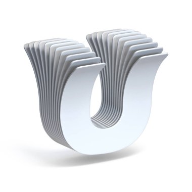 Eğri kağıt yaprak harf U 3d render illüstrasyon izole beyaz arka plan üzerinde