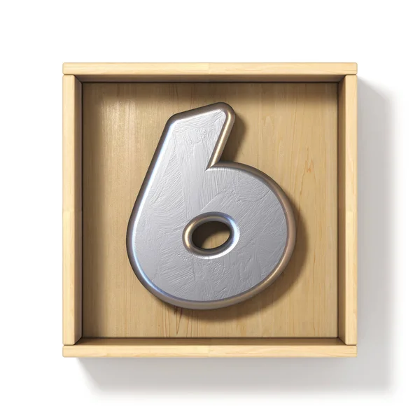 Stříbrné Kovové Číslo Šest Dřevěné Krabičce Vykreslení Obrázku Izolovaných Bílém — Stock fotografie