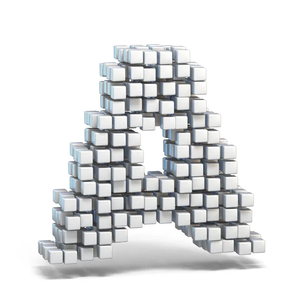 White voxel cubes font Letter A 3D render illustration isolated on white background