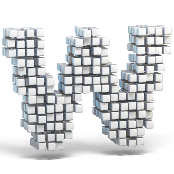 White voxel cubes font Letter W 3D render illustration isolated on white background