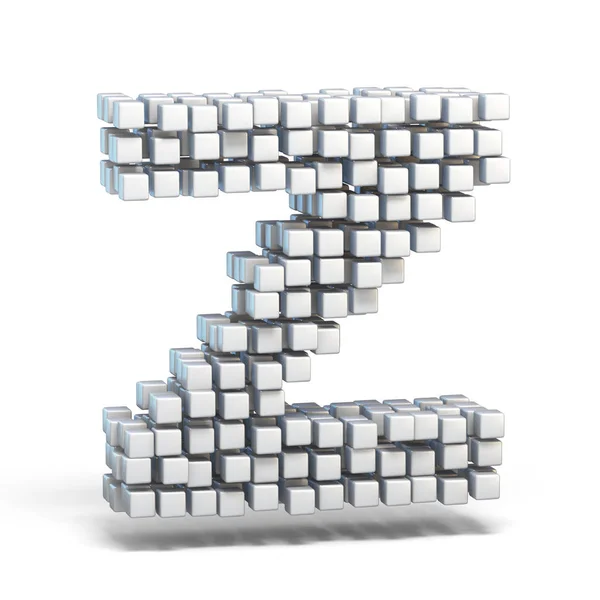 White voxel cubes font Letter Z 3D render illustration isolated on white background