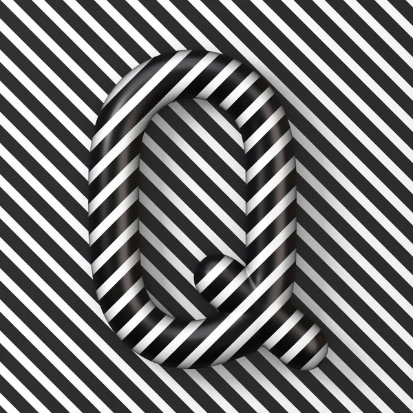 Schwarze und weiße Streifen Buchstabe q 3d — Stockfoto